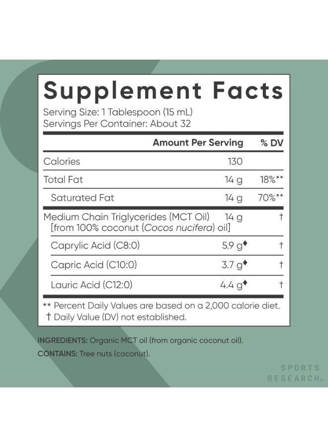Sports Research Organic Coconut MCT Oil 16oz - Full Spectrum (C8, C10, C12) - Keto Brain & Body Fuel - Vegan Certified · Non-GMO Unflavored 473ML - Image 5